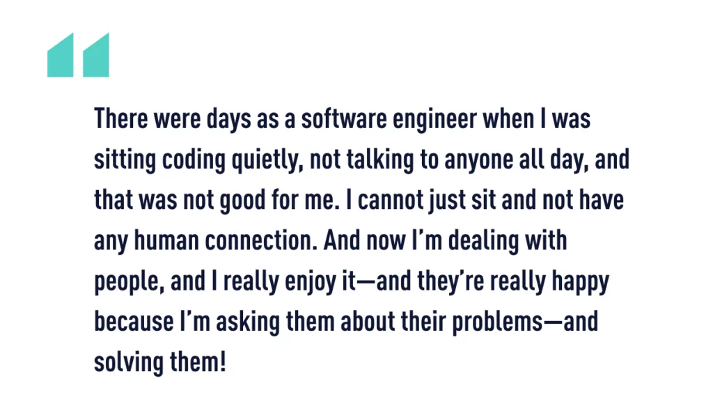 A quote about Ladislav’s career change journey from software engineer to UX designer