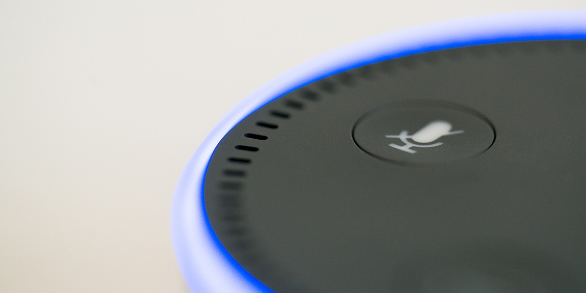 Close-up of a voice assistant device