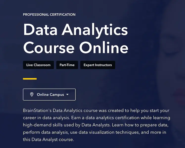 Screenshot of the BrainStation Data Analytics Course.