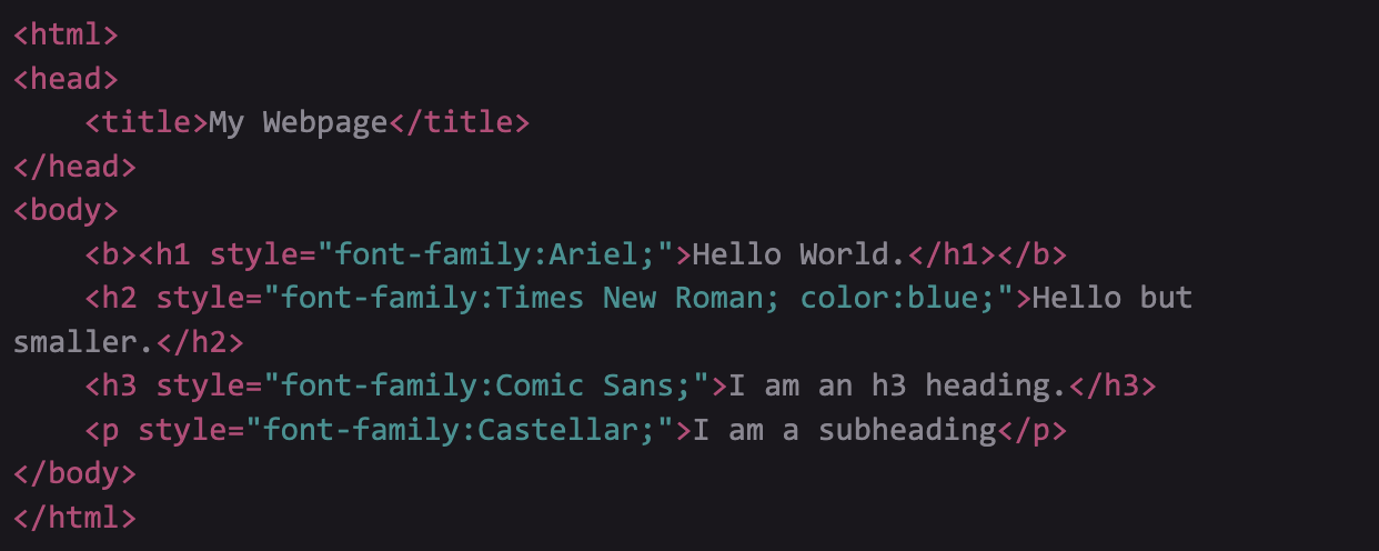 An example of the code for a web page using HTML for style, instead of CSS.