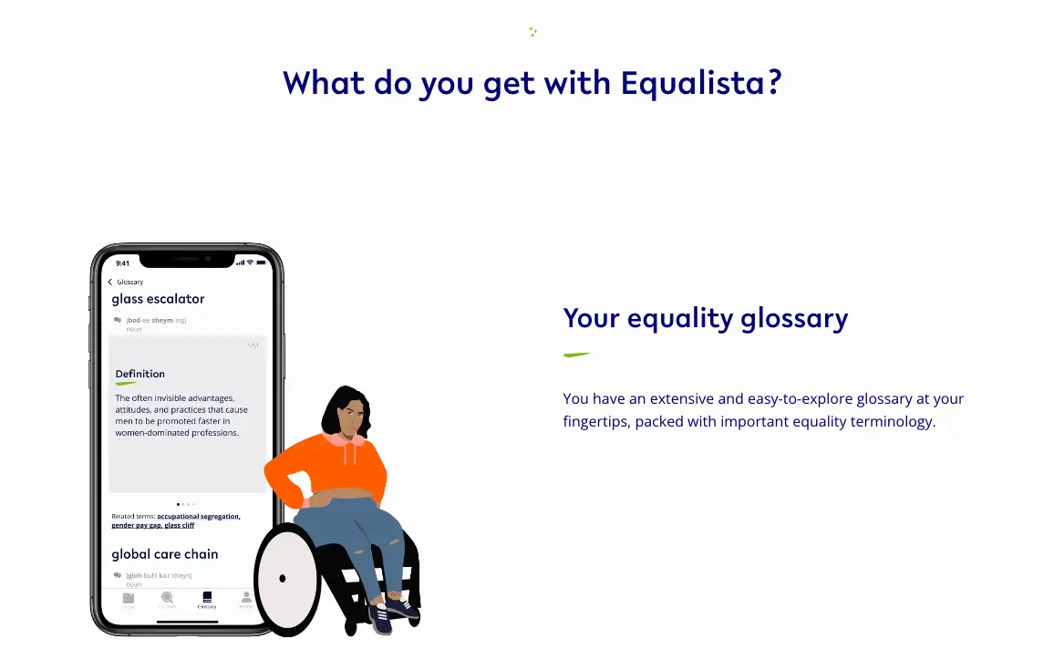 Screenshot from the Equalista webpage displaying an inclusive design illustration.