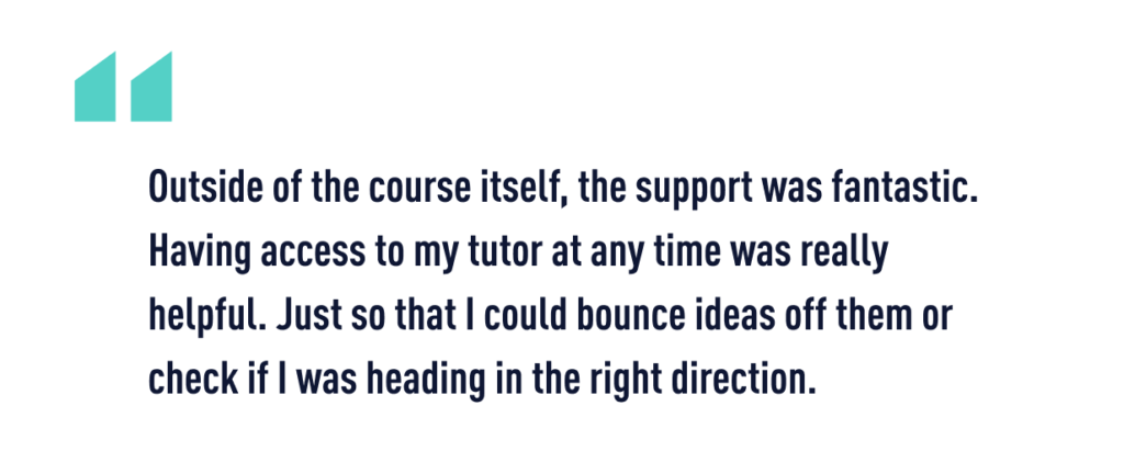 A quote from Lacey about her career change from healthcare to UX design
