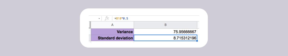 Calculating variance and standard deviation in Google Sheets