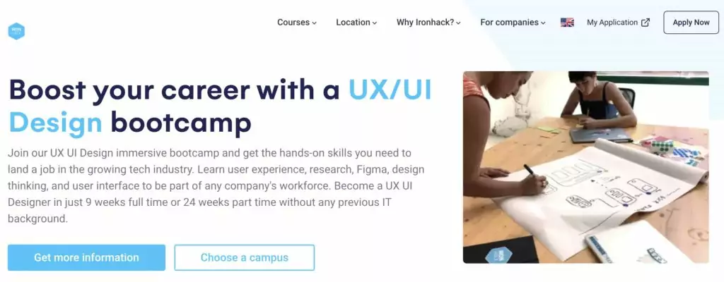 Ironhack UX design certification program website screenshot