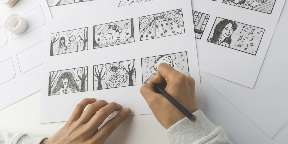 A hand-sketched storyboard