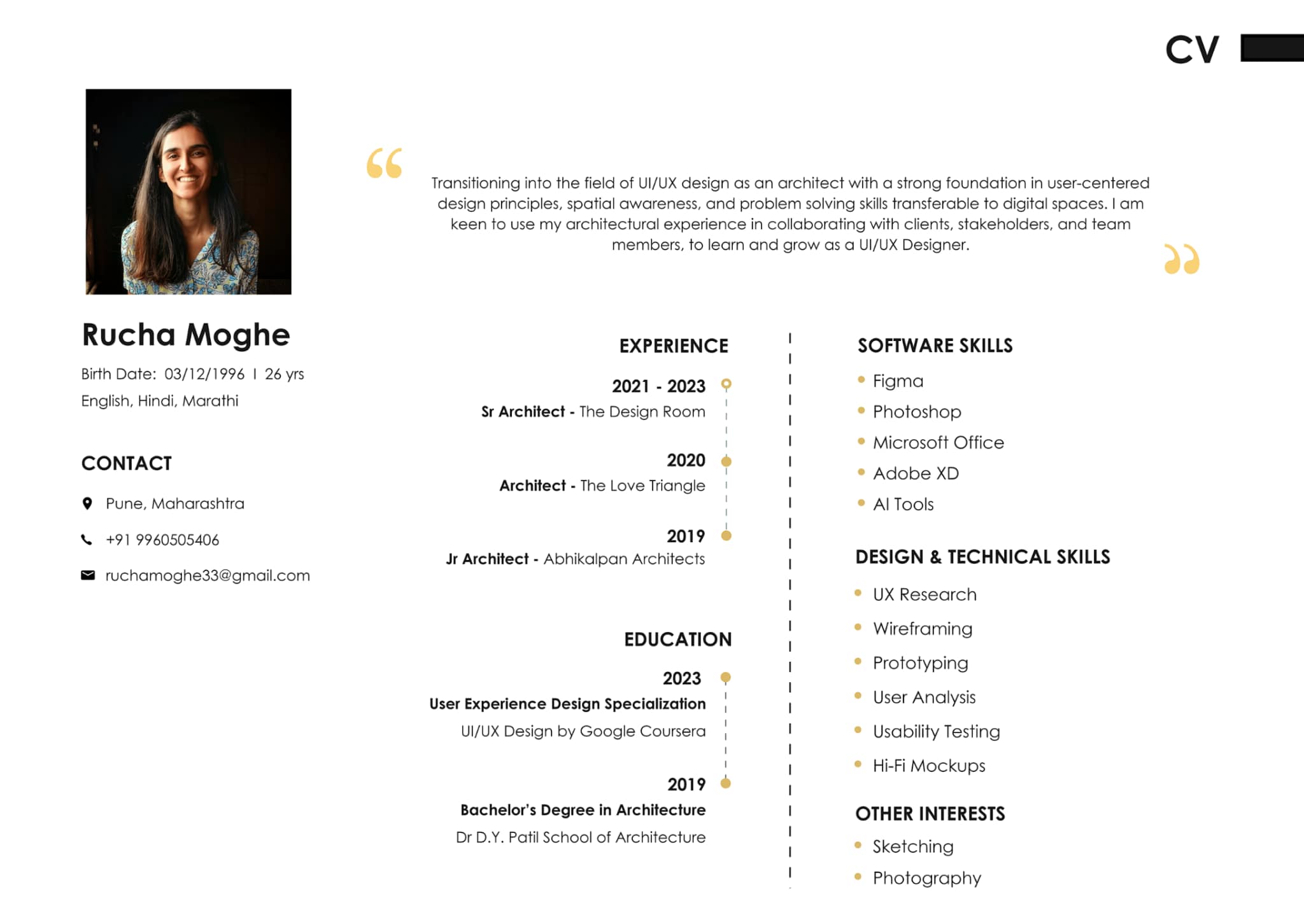 A screenshot of Rucha Moghe's UX portfolio