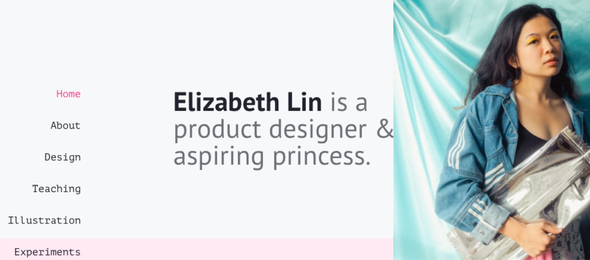 Screengrab from Elizabeth Lin's UX design portfolio website landing page