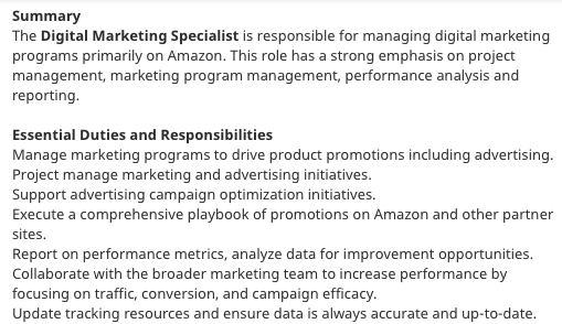 A digital marketing specialist job ad posted by Callisto