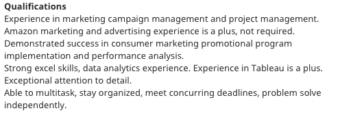 Digital marketing specialist qualifications, as posted in a job ad on indeed.com