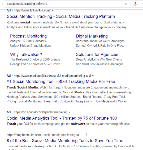 An example of paid ads at the top of the Google search results