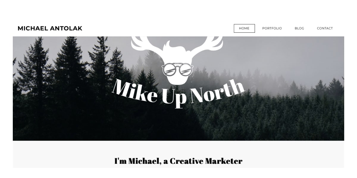 The homepage of Michael Antolak's marketing portfolio website