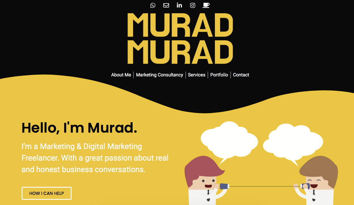 The homepage of Murad Murad's website, an inspirational marketing portfolio example