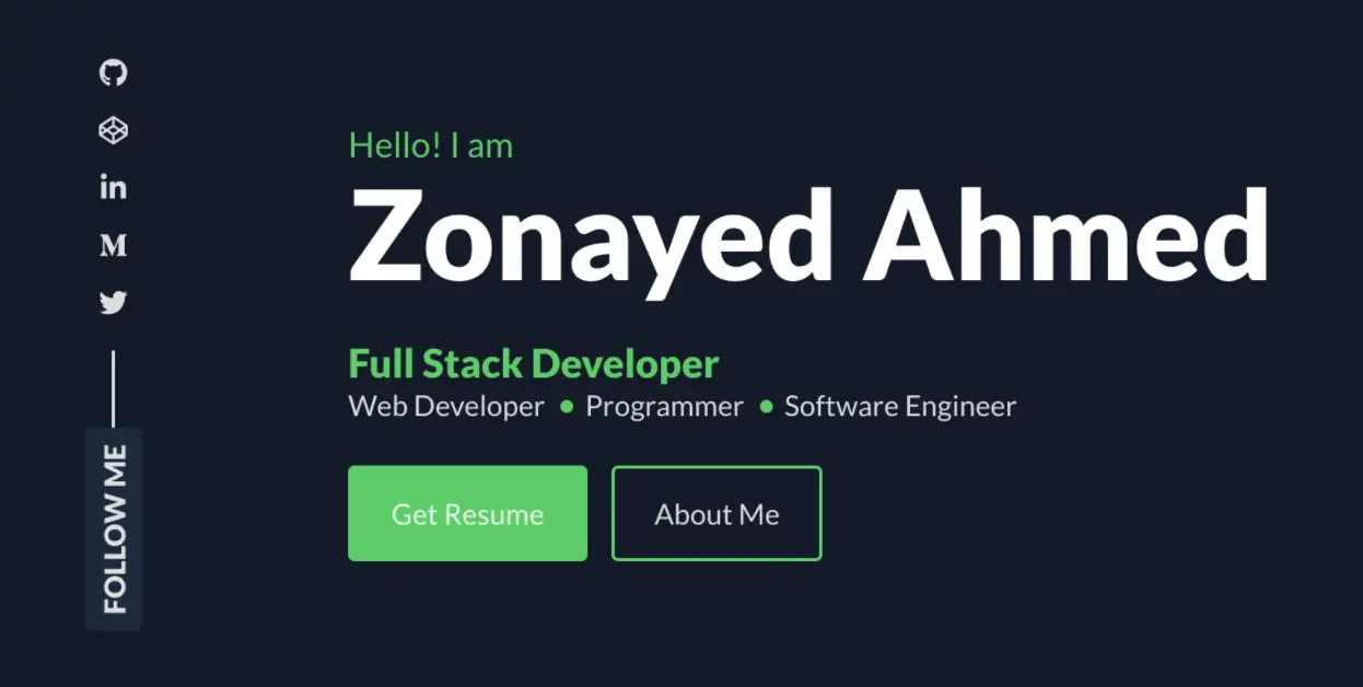 Screenshot from Zonayed Ahmed's web developer portfolio.