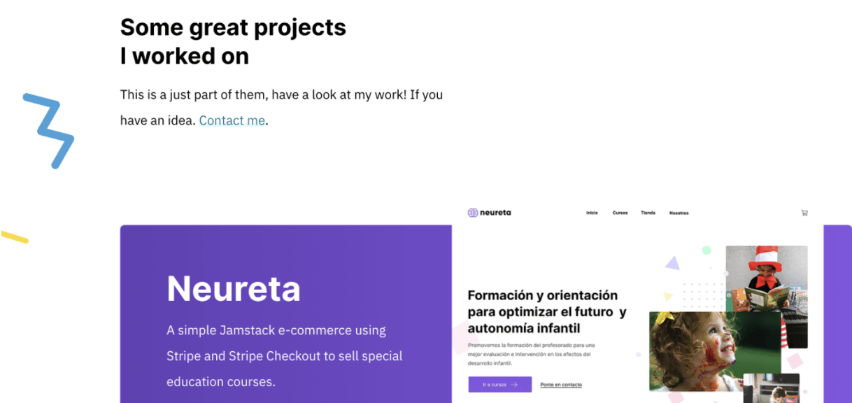 Detail from Javier Diaz's web developer portfolio website.