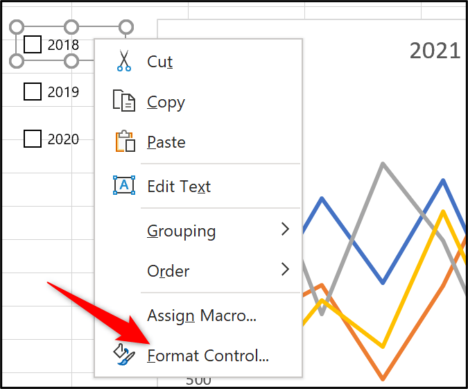The format control menu item in Excel