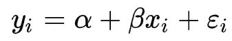 Mathematical equation showing prediction = intercept + slope * independent variable + error 