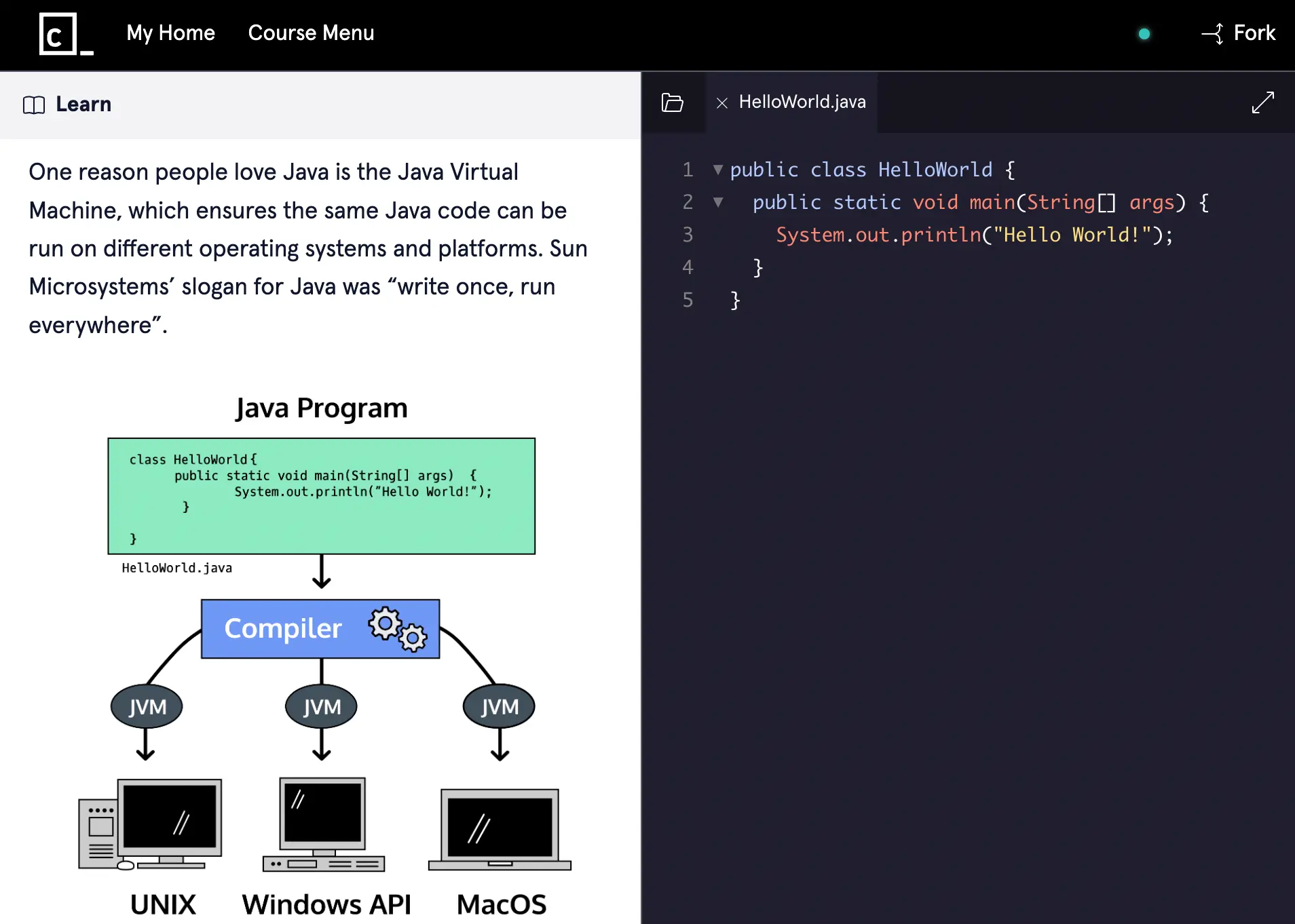 Screenshot of the Codecademy Learn Java free coding classes.