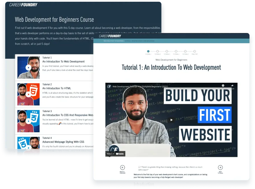 A screenshot of the CareerFoundry free web development short course.
