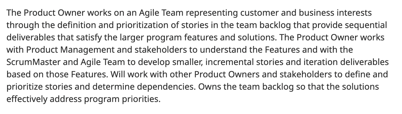 Screenshot of the job description for a product owner at FedEx.