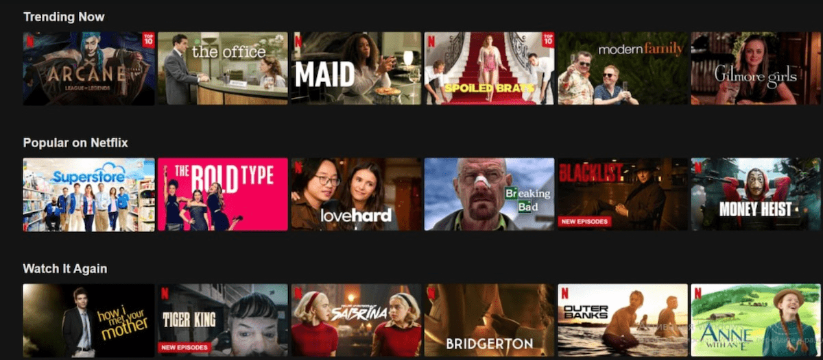 Screenshot of Netflix TV show view showing Miller's Law at work.
