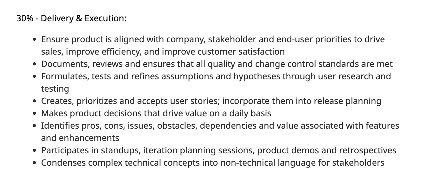 The Delivery and Execution section of a Home Depot Product Manager job ad.