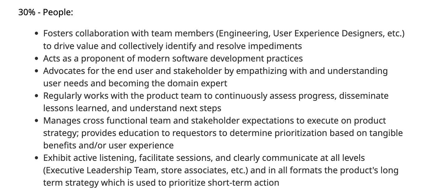 Excerpt from Home Depot product manager job ad.