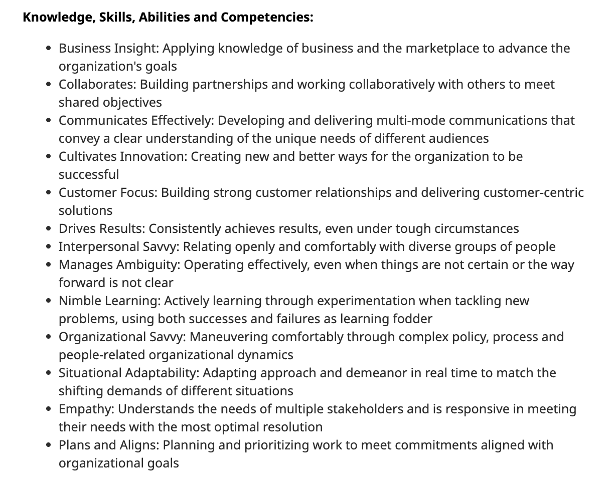 The Knowledge, Skills, Abilities and Competencies section of the job ad.