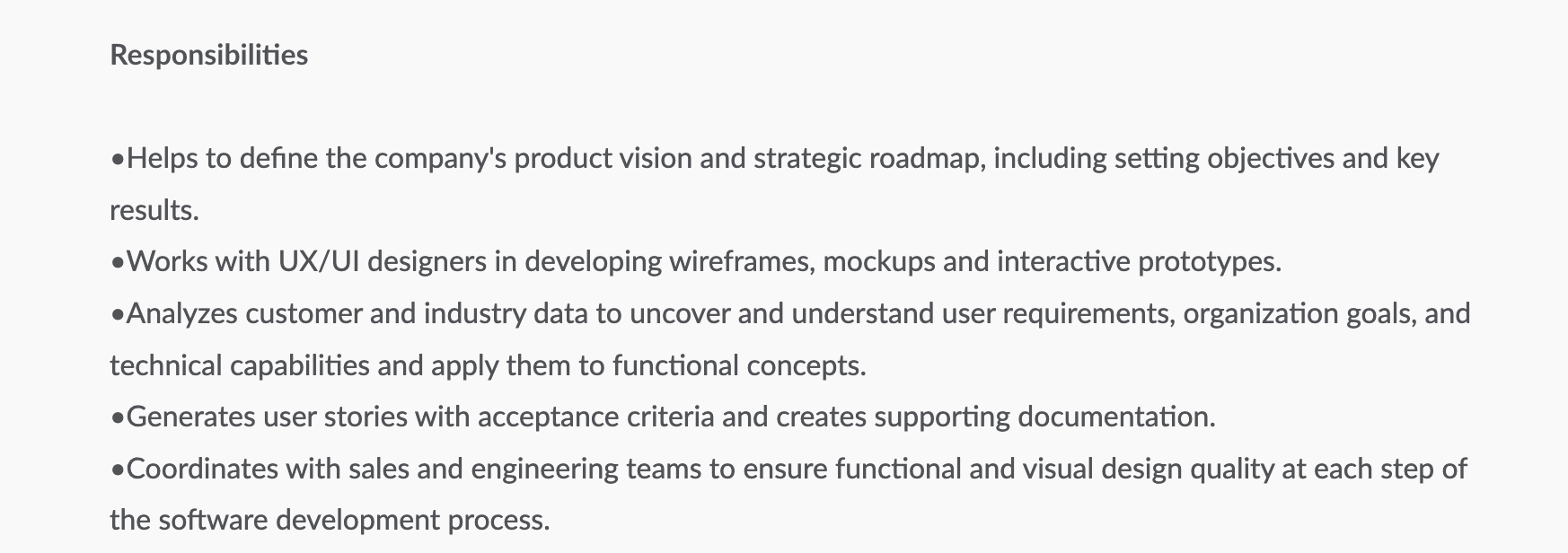 A screenshot of a product manager job description at PacerPro.