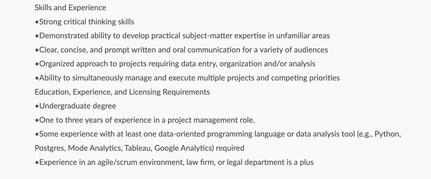 Excerpt from PacerPro job ad.