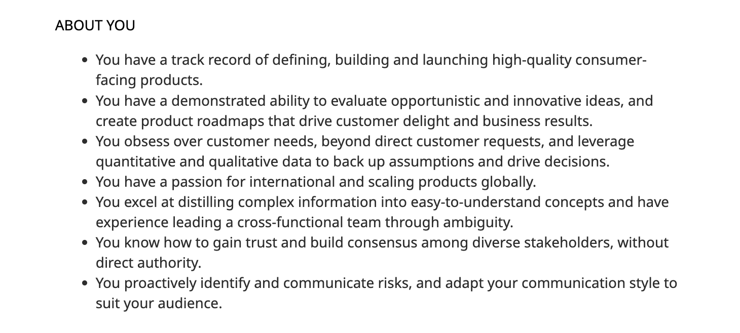 Excerpt from a product manager job ad at Audible.