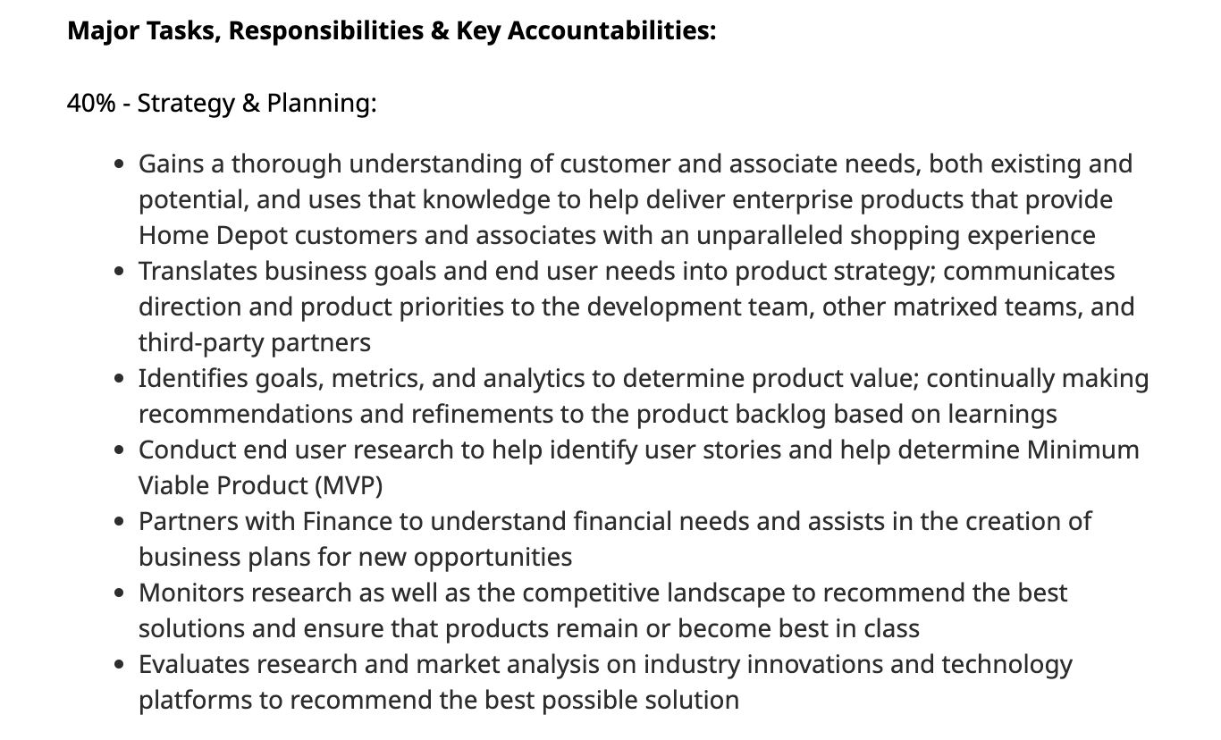 Excerpt of the major tasks and responsibilities of a Home Depot job ad.