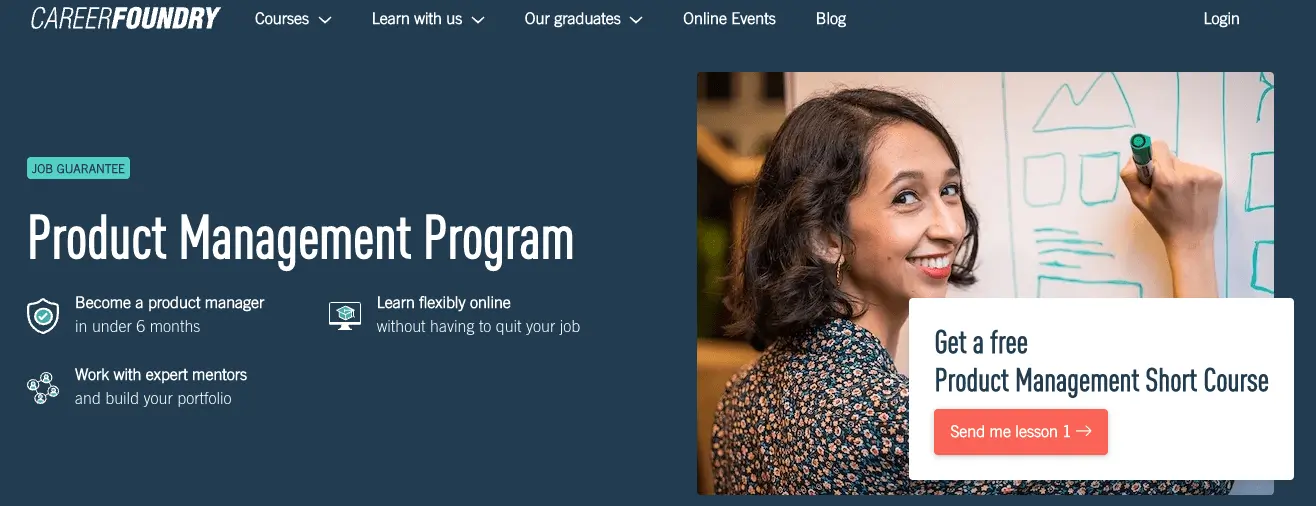 Screenshot from the CareerFoundry Product Management bootcamp website.