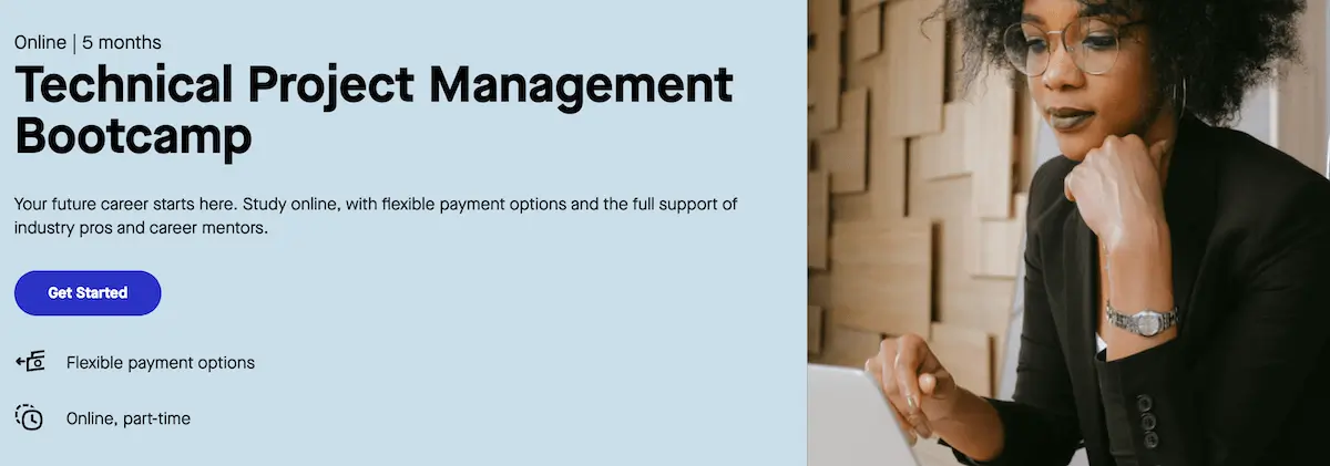 Screengrab from the Thinkful product management bootcamp homepage.