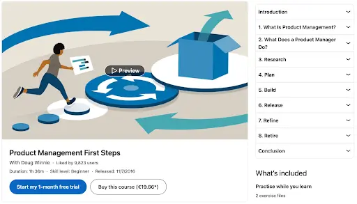 Screenshot from the LinkedIn Learning product management course.