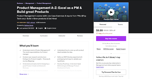 Screenshot from the Product Management A-Z Udemy product management course.