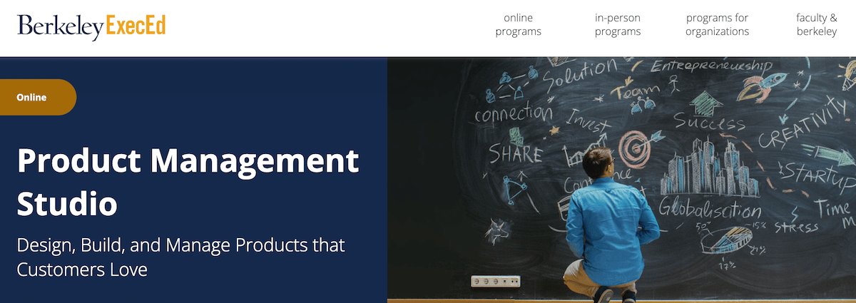 Screenshot of the Berkeley Executive Education product management school homepage.