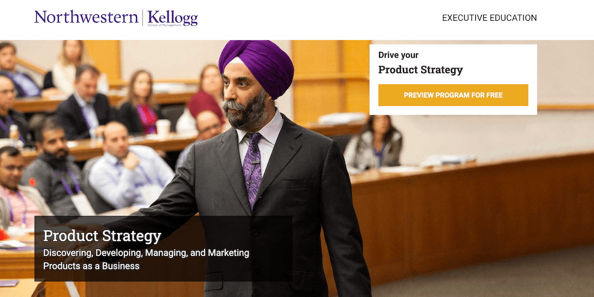Screenshot from the Kellogg School of Management product management school website.