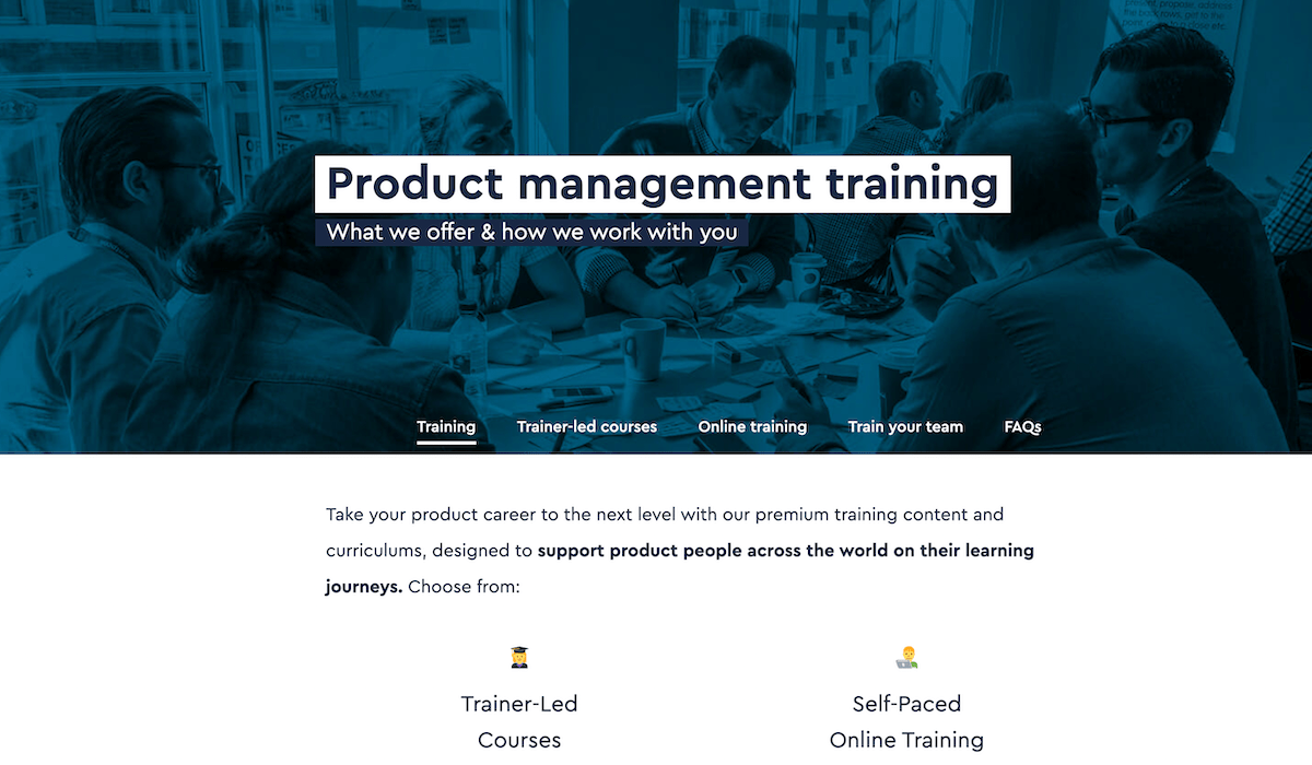 Screenshot of the Mind the Product product management school.