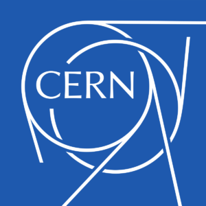 Cern's blue and white logo using the movement principle of design