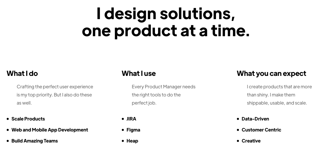 Excerpt from Justin Hinh's product manager portfolio website.