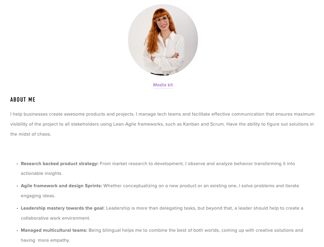 Excerpt from Thaisa Fernandes's product manager portfolio website.