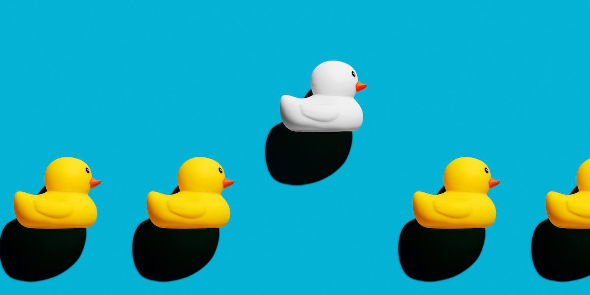 Images of 5 rubber duck toys for a coder to use while rubber duck debugging.