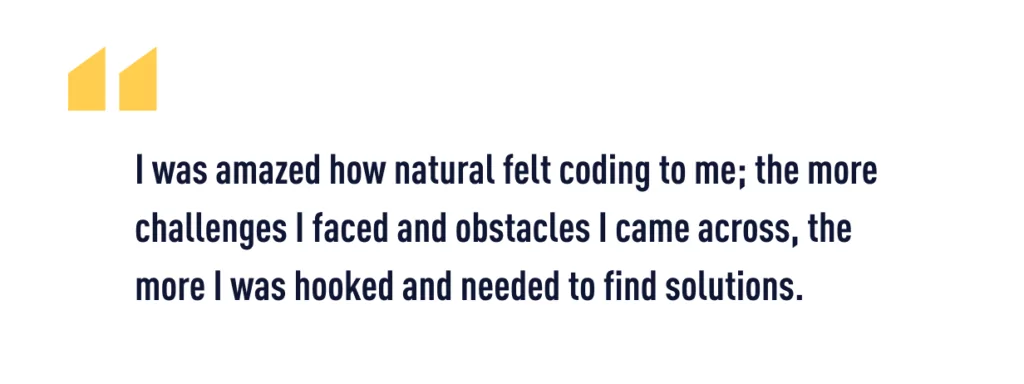 A quote from Pauline about her career change to web developer