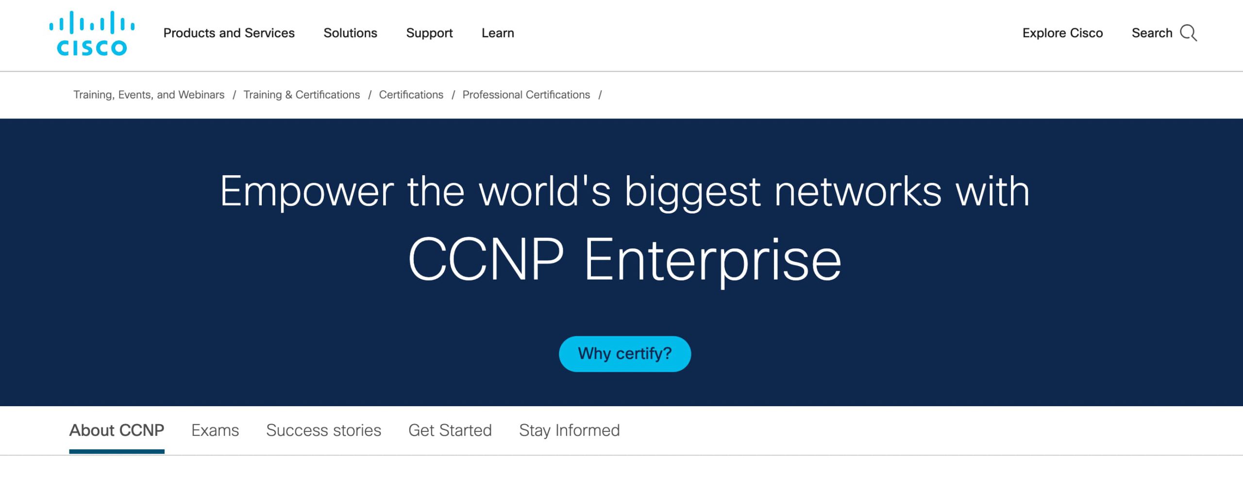 Cisco Certified Network Professional IT certifications website screenshot