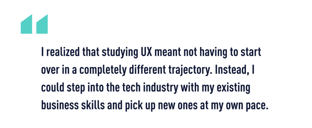 A quote from Ryan about his career change from accounting to UX design