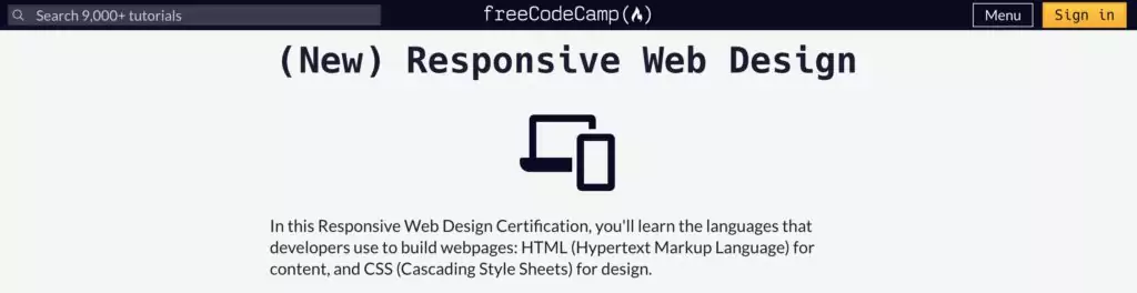 A screenshot of the free online course Responsive Web Design by FreeCodeCamp