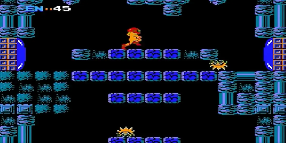 A screenshot of the 1986 classic NES game Metroid, an example of frustrating game UX