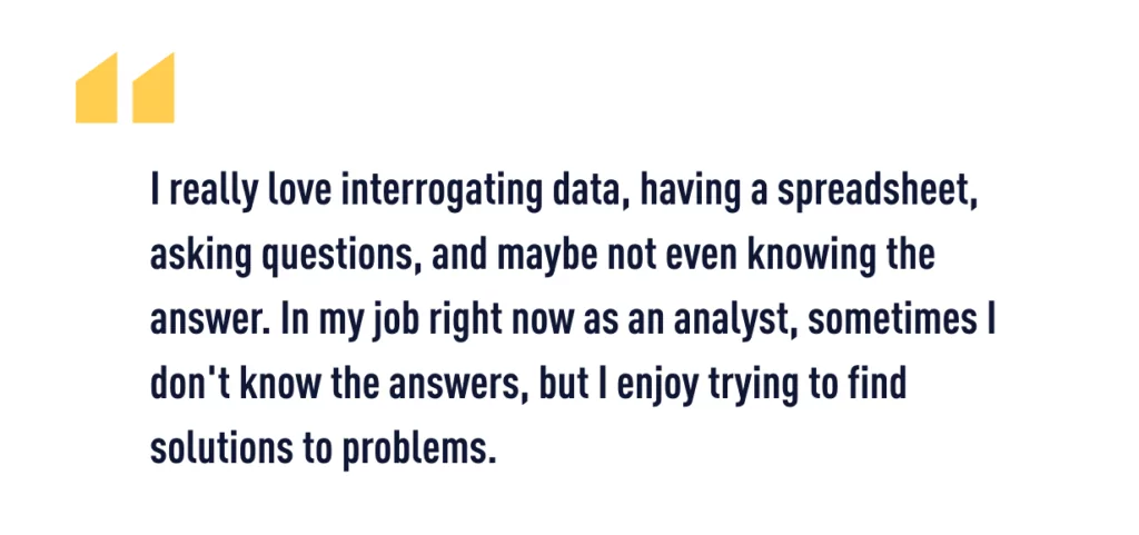 A quote from Julian making a career change to data analytics