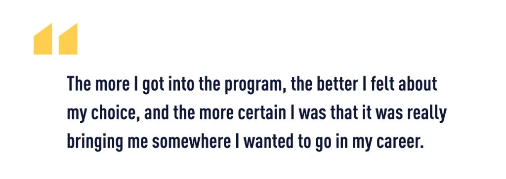 A quote from Ophelie about her career change journey to product design