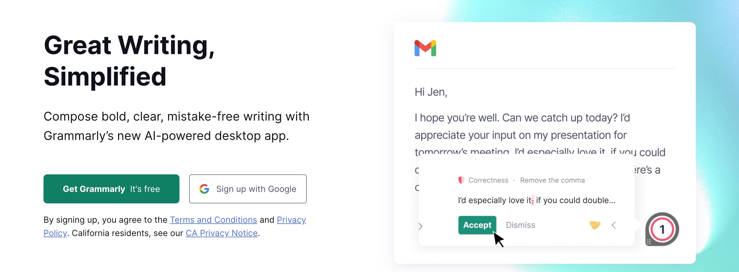 A screenshot of the grammarly website, one of the best ai tools for digital marketing